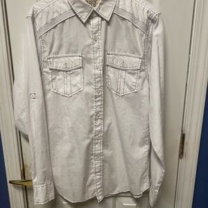 Rustic Blue White Casual Button Down Shirt Men Size Small